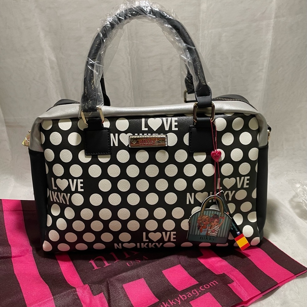 Nikky by Nicole Lee Love Polka Dot Bowler/Crossbody Bag, NWT